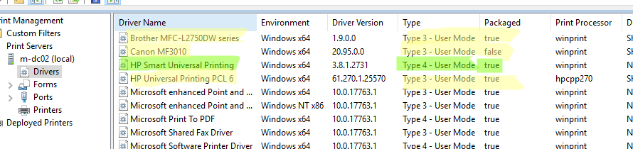 Type 4 user mode printer driver in Windows Print Management Console