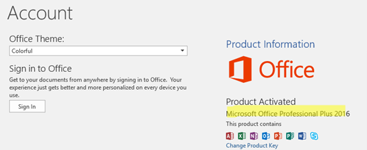 Check the activation status of MS Office