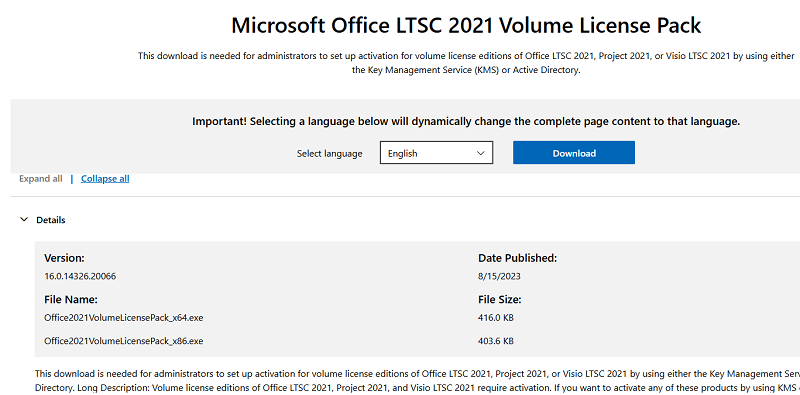 Office Volume License Pack installation wizard